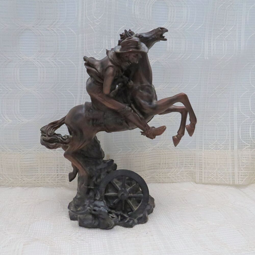 Liberty Bronze Resin Statue Cowboy and Horse Hell Bent For Leather Western Decor